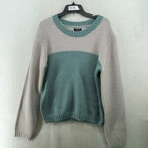 Roolee Sweater Womens Sz 3XL Cream Teal Green Colorblock Crew Neck Knit Pullover